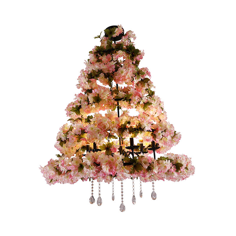 Pink 6 Bulbs Chandelier Lighting Retro Metal Flower LED Hanging Light Fixture for Restaurant