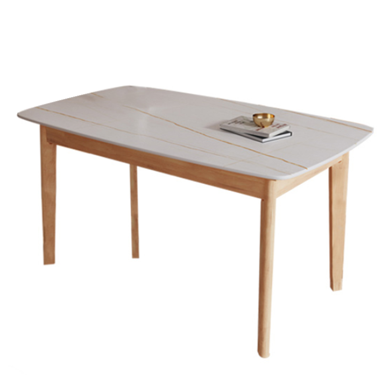 Minimalist Rectangle Shape Kitchen Dining Table Sintered Stone Top Dining Table with 4 Legs Base