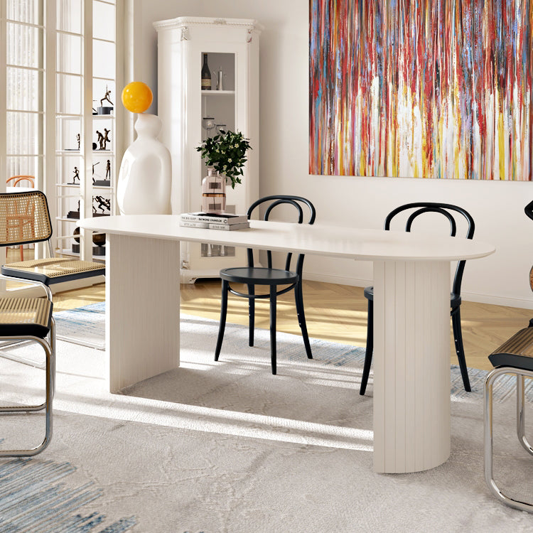 Mesa de comedor ovalada de doble pedestal de mesa de madera simple de madera maciza