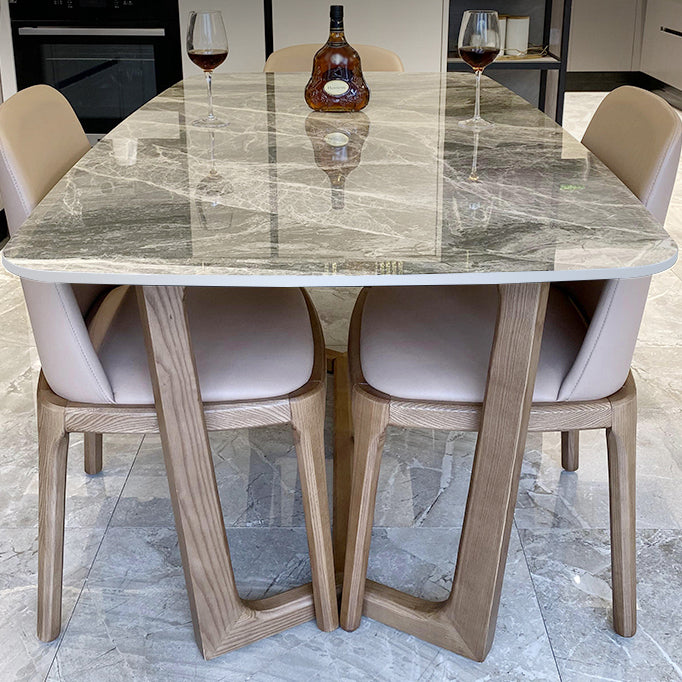 Mesa de comedor rectangular contemporánea de madera maciza mesa de piedra sinterizada para comedor para comedor