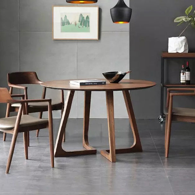Round Pine Solid Wood Table Modern Dining Table with Double Pedestal for Restaurant