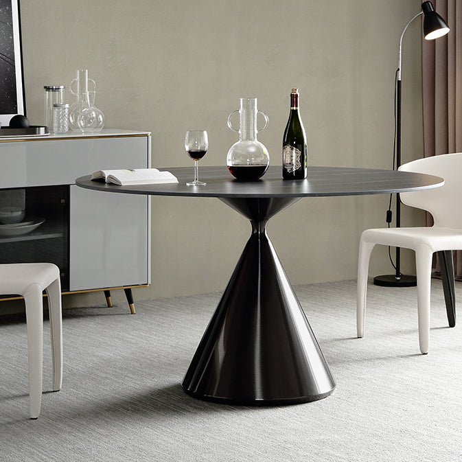 Sintered Stone Modern Round Dining Table Black Stone Top Table with Pedestal