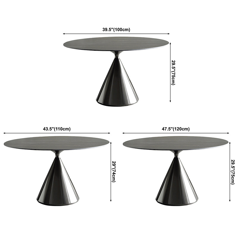 Sintered Stone Modern Round Dining Table Black Stone Top Table with Pedestal