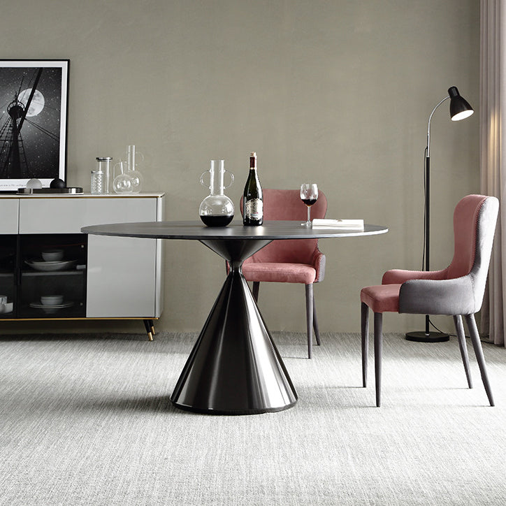 Sintered Stone Modern Round Dining Table Black Stone Top Table with Pedestal