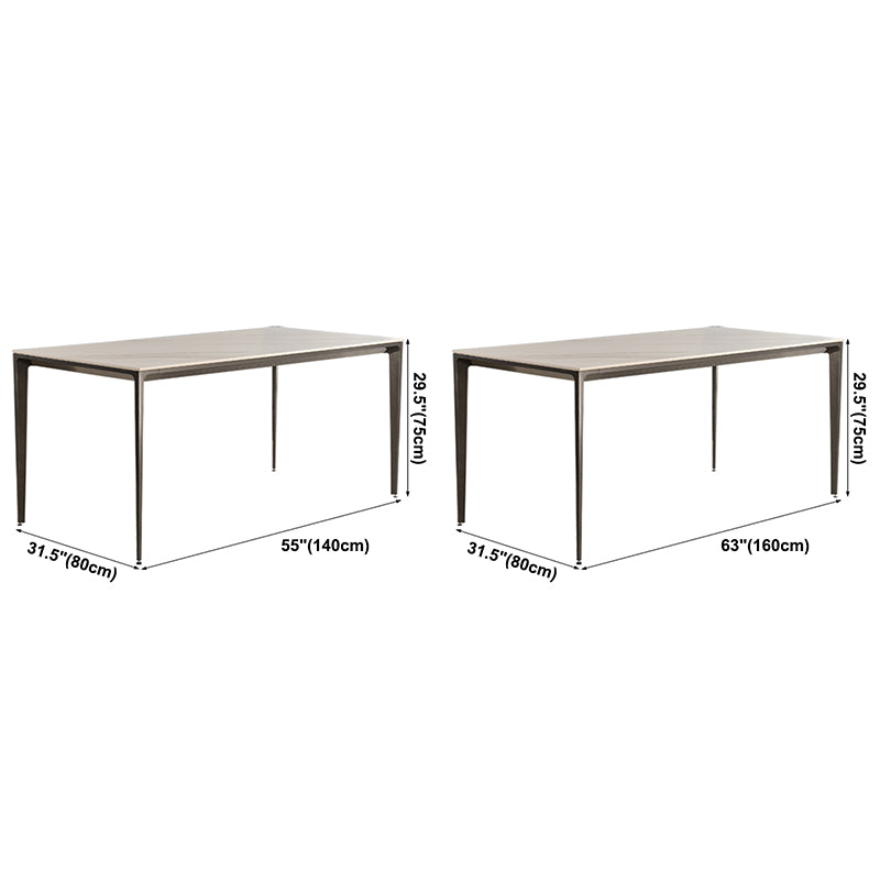 Contemporary Sintered Stone Dining Table 4 Legs Rectangular Table in White