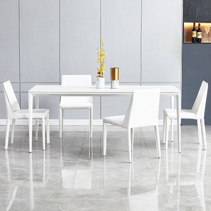 Mesa de comedor de piedra sinterizada de estilo moderno 4 Piernas de las piernas Mesa rectangular en blanco