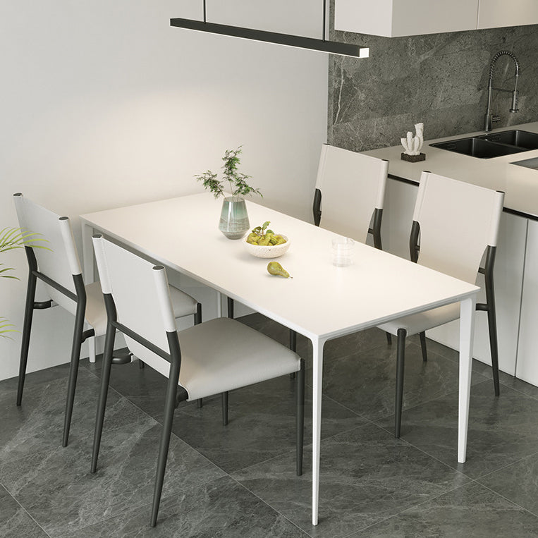 Mesa de comedor de piedra sinterizada de estilo moderno 4 Piernas de las piernas Mesa rectangular en blanco