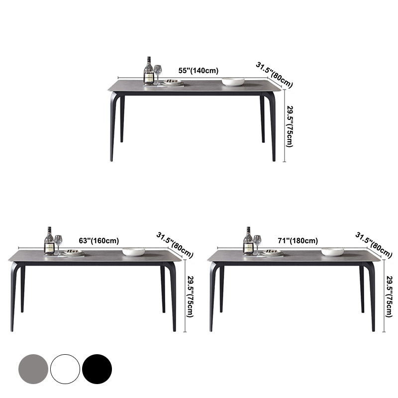 Contemporary Rectangle Dining Table Sintered Stone Dining Table with 4 Black Legs