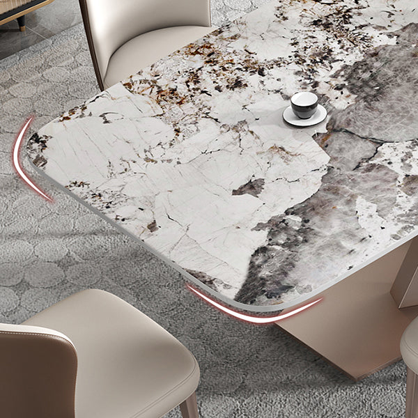 Metal Modern Rectangular Dining Table Sintered Stone Dining Table with Pedestal Base