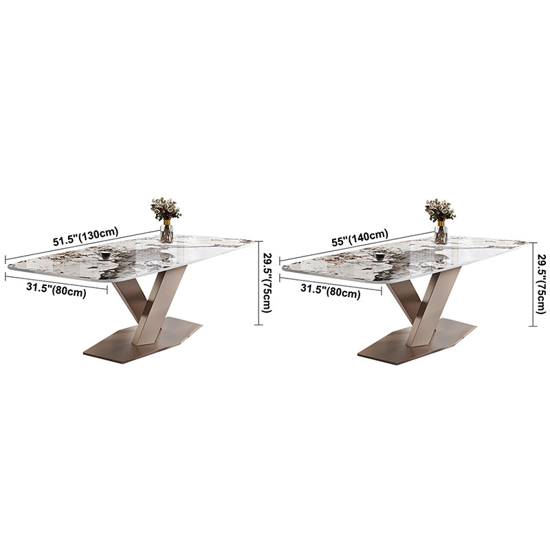 Metal Modern Rectangular Dining Table Sintered Stone Dining Table with Pedestal Base