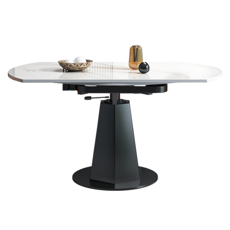 Modern Style Sintered Stone Dining Table Round Drop-Leaf Table with Pedestal