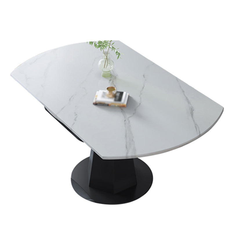 Modern Style Sintered Stone Dining Table Round Drop-Leaf Table with Pedestal