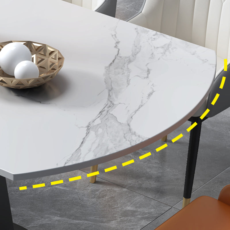 Modern Style Sintered Stone Dining Table Round Drop-Leaf Table with Pedestal