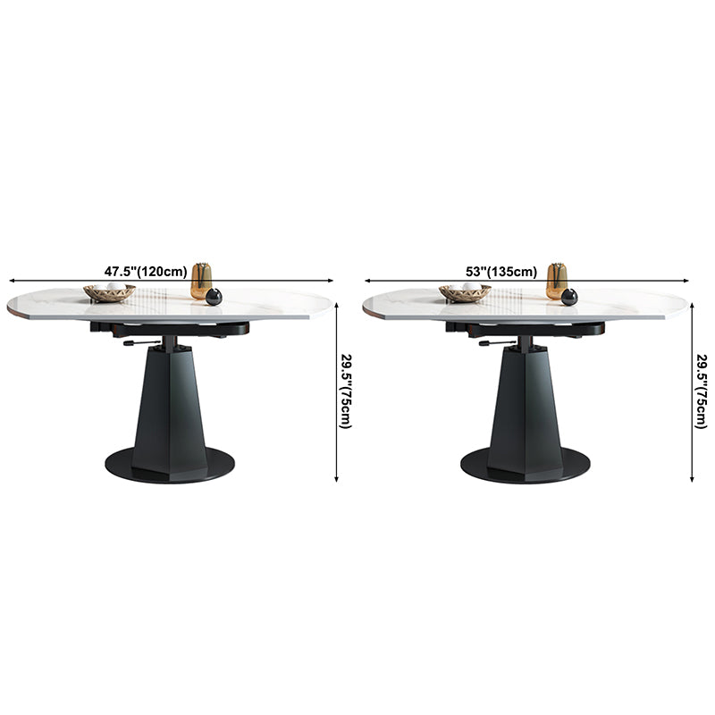 Modern Style Sintered Stone Dining Table Round Drop-Leaf Table with Pedestal