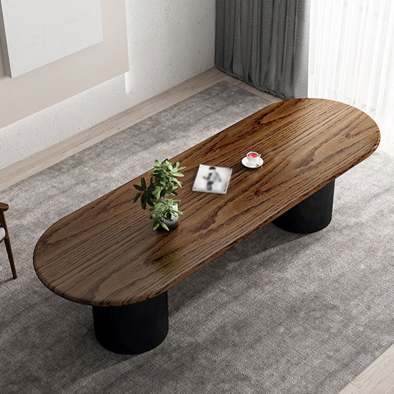 Table de salle à manger en bois foncé ovale Tableau de bois massif moderne avec piédestal double