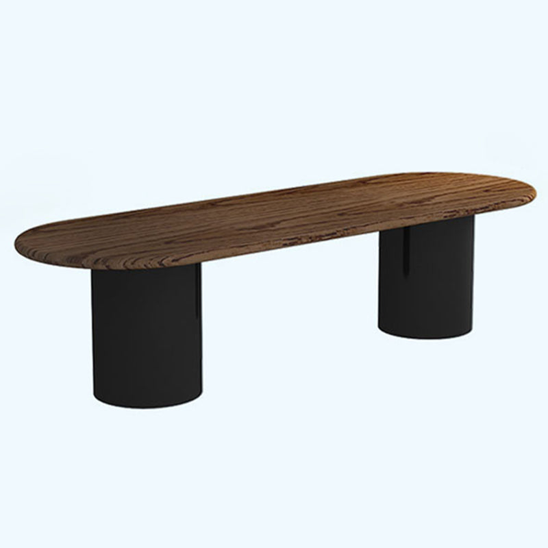 Table de salle à manger en bois foncé ovale Tableau de bois massif moderne avec piédestal double