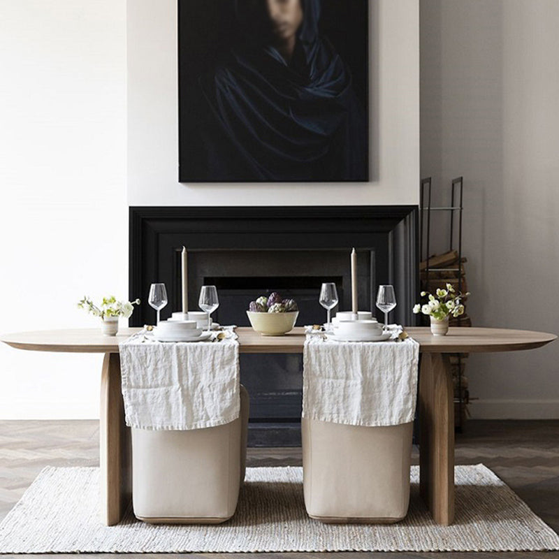 Table de bois massif en pin ovale table à manger moderne avec piédestal double en bois pour restaurant