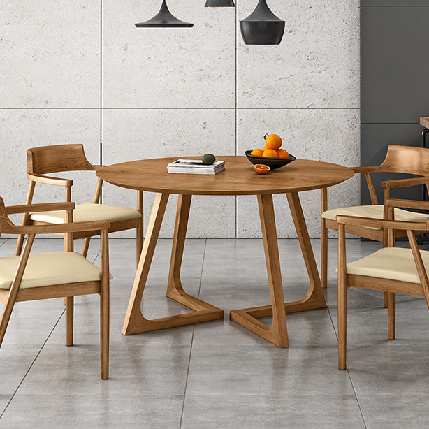 Contemporary Round Dining Table Pine Solid Wood Table with Double Pedestal for Home Kitchen Dinner