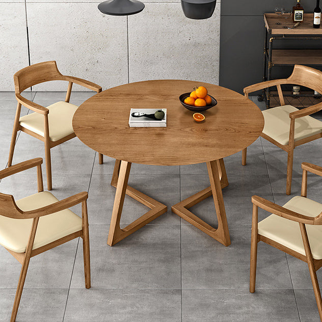 Contemporary Round Dining Table Pine Solid Wood Table with Double Pedestal for Home Kitchen Dinner
