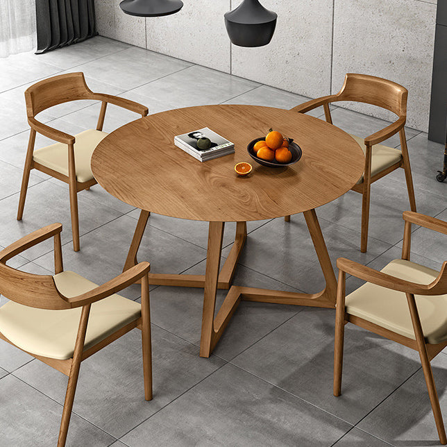 Eigentijdse ronde eettafel dennen vaste houten tafel met dubbele voetstuk