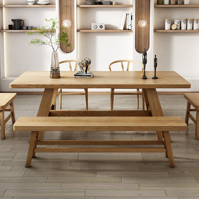 Mesa de comedor de caballete rectángulo colección de comedor de madera maciza para interiores