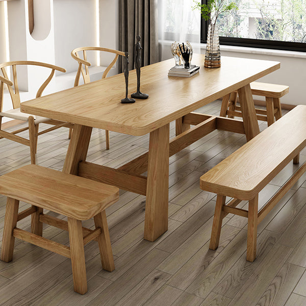 Mesa de comedor de caballete rectángulo colección de comedor de madera maciza para interiores
