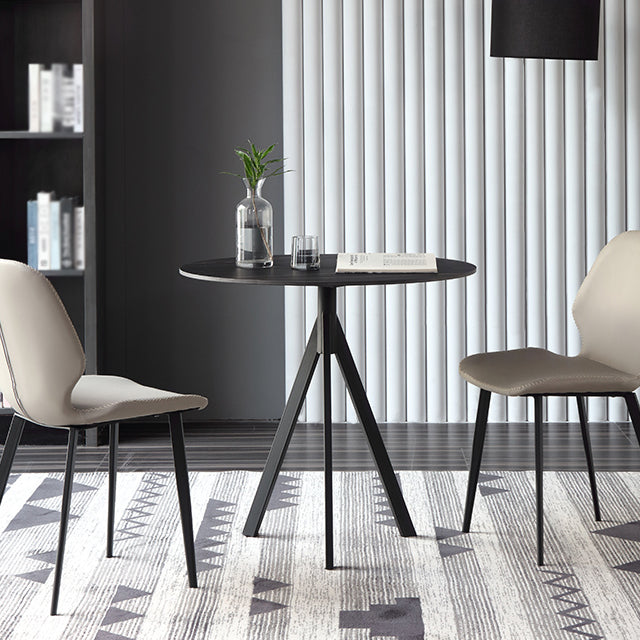 Moderne stijl gesinterde stenen eettafel zwarte ronde tafel met 3 poten