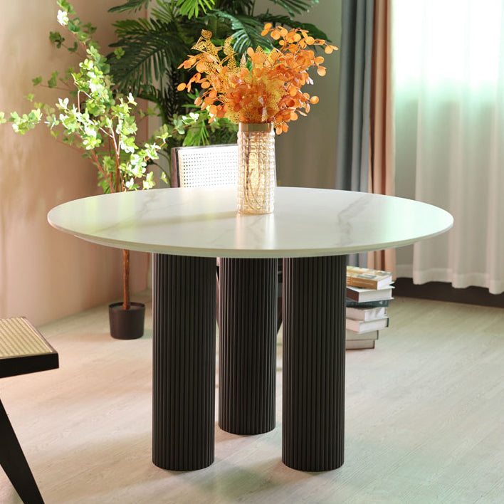 Runder zeitgenössischer Esstisch weißer fester Tisch mit gesintertem Stein