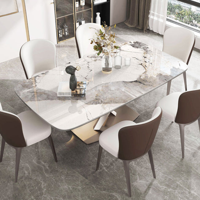 Tavolo da pranzo rettangolare contemporaneo in metallo tavolo da pranzo in pietra sinterizzata con base di piedistallo