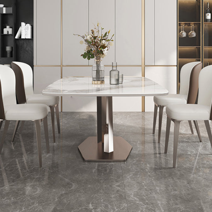 Tavolo da pranzo rettangolare contemporaneo in metallo tavolo da pranzo in pietra sinterizzata con base di piedistallo