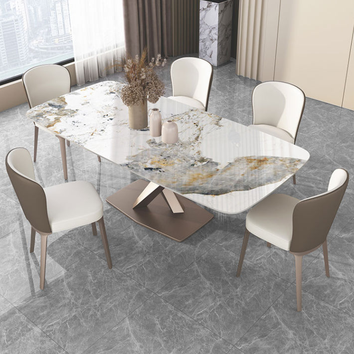 Tavolo da pranzo rettangolare contemporaneo in metallo tavolo da pranzo in pietra sinterizzata con base di piedistallo