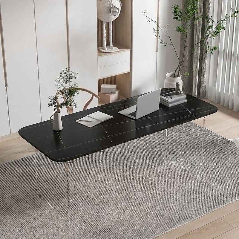Mesa de comedor rectangular moderna Mesa de comedor de piedra sinterizada con pedestal acrílico transparente