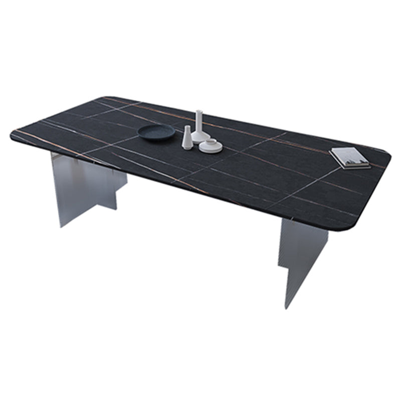 Mesa de comedor rectangular moderna Mesa de comedor de piedra sinterizada con pedestal acrílico transparente