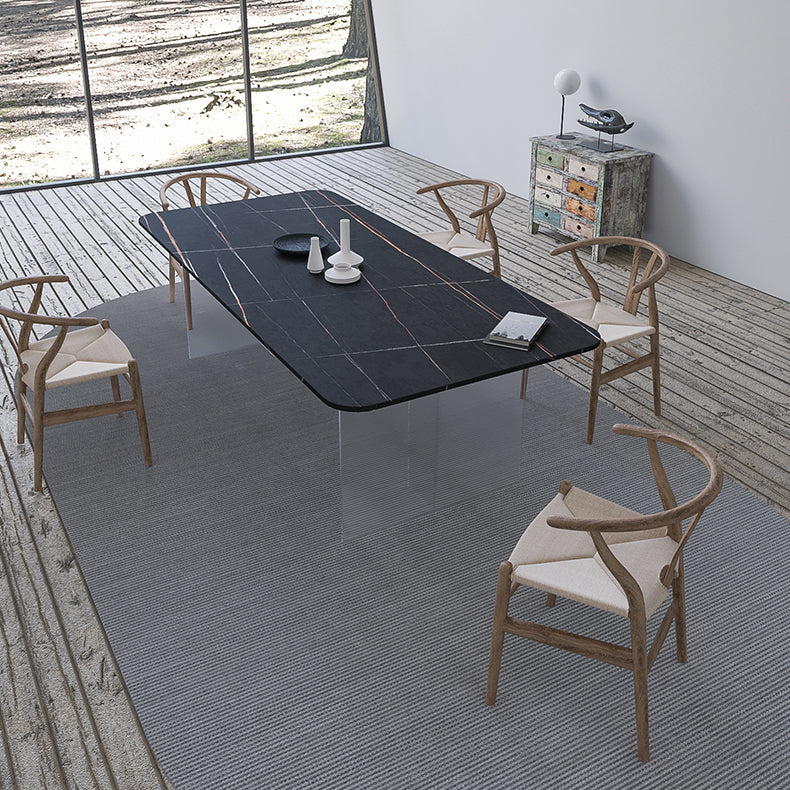 Mesa de comedor rectangular moderna Mesa de comedor de piedra sinterizada con pedestal acrílico transparente