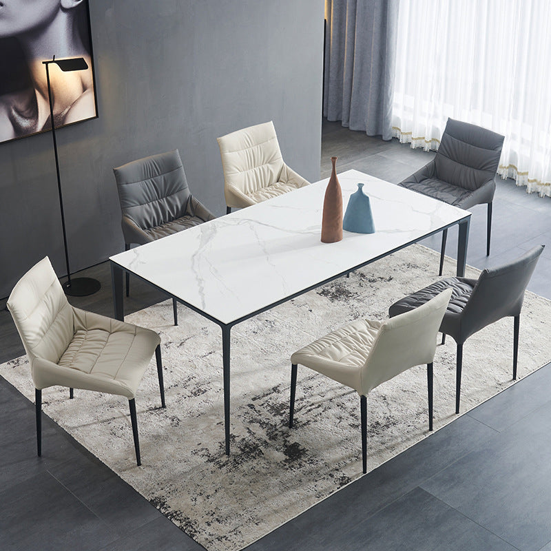 Mesa de comedor rectangular moderna Mesa de comedor de piedra sinterizada con 4 patas de metal