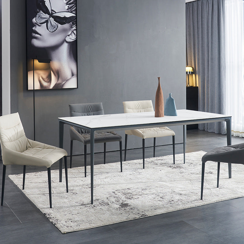 Mesa de comedor rectangular moderna Mesa de comedor de piedra sinterizada con 4 patas de metal
