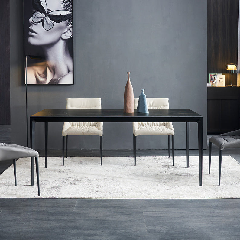 Mesa de comedor rectangular moderna Mesa de comedor de piedra sinterizada con 4 patas de metal
