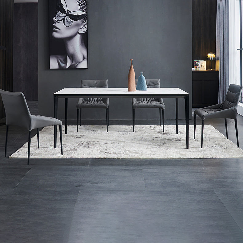 Mesa de comedor rectangular moderna Mesa de comedor de piedra sinterizada con 4 patas de metal