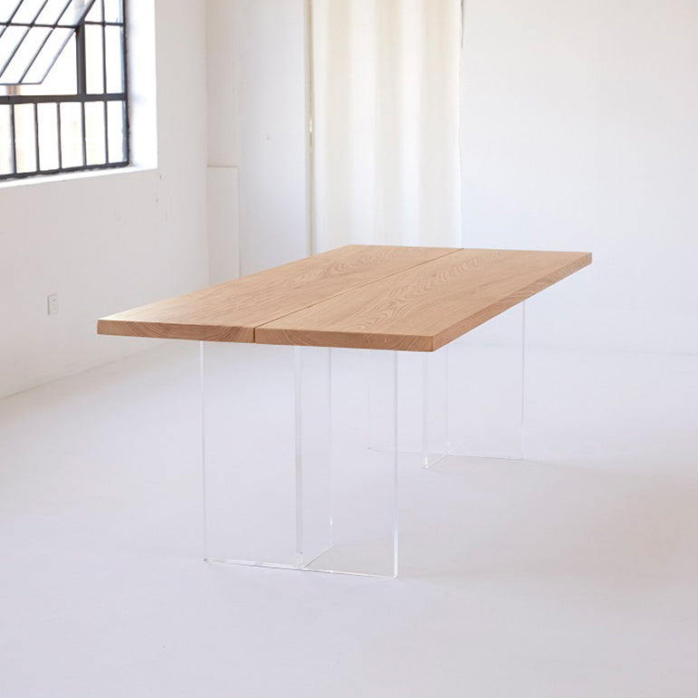 Rectangle Solid Wood Brown Tone Dining Table Simplicity Double Pedestal Table for Dining Room