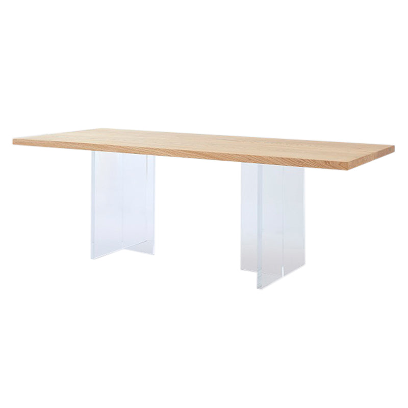 Rectangle Solid Wood Brown Tone Dining Table Simplicity Double Pedestal Table for Dining Room