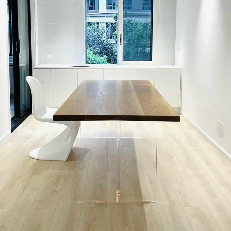 Rectangle Solid Wood Brown Tone Dining Table Simplicity Double Pedestal Table for Dining Room