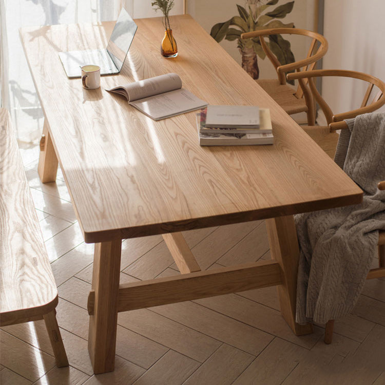 Modern Khaki Kitchen Dining Table Solid Wood Rectangle Shape Dining Table with Trestle Base