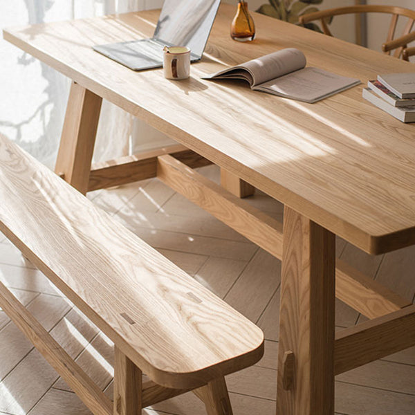Modern Khaki Kitchen Dining Table Solid Wood Rectangle Shape Dining Table with Trestle Base