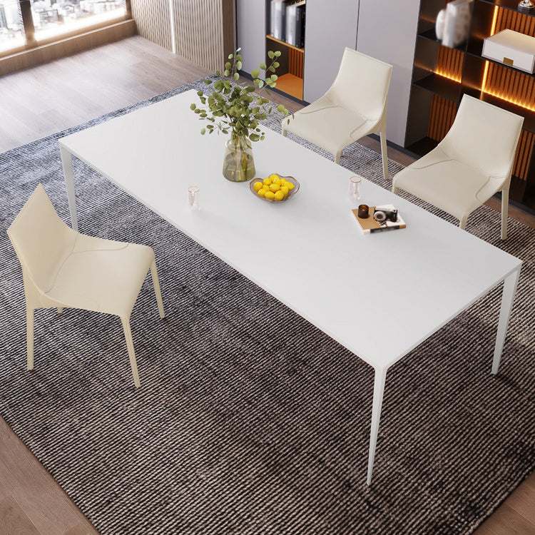 Mesa de comedor rectangular moderna Mesa de comedor de piedra sinterizada con 4 piernas blancas para la cena de cocina en casa