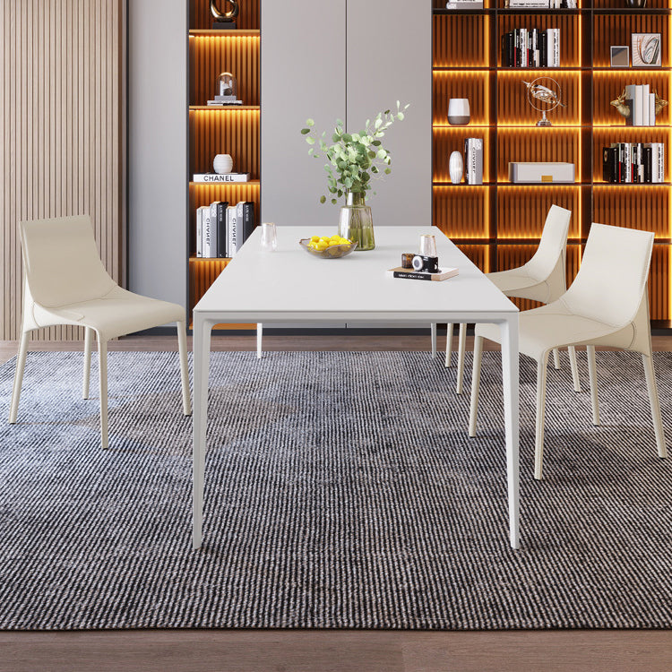 Mesa de comedor rectangular moderna Mesa de comedor de piedra sinterizada con 4 piernas blancas para la cena de cocina en casa