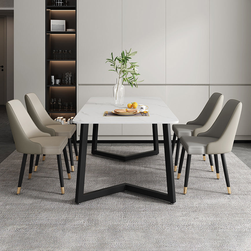 Modern Rectangle Dining Table Sintered Stone Dining Table with Double Pedestal