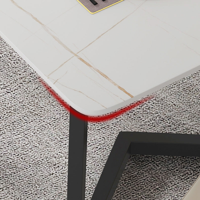 Modern Rectangle Dining Table Sintered Stone Dining Table with Double Pedestal