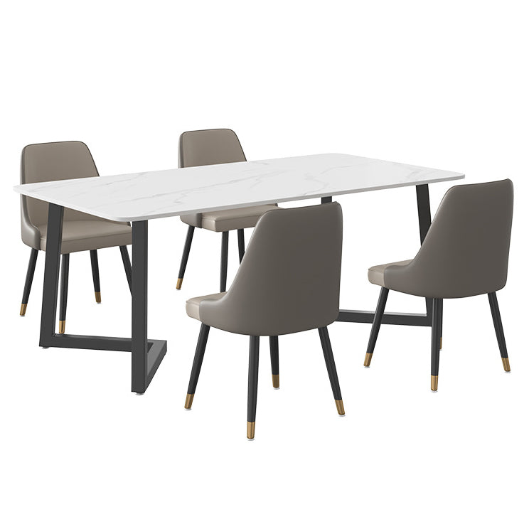 Modern Rectangle Dining Table Sintered Stone Dining Table with Double Pedestal