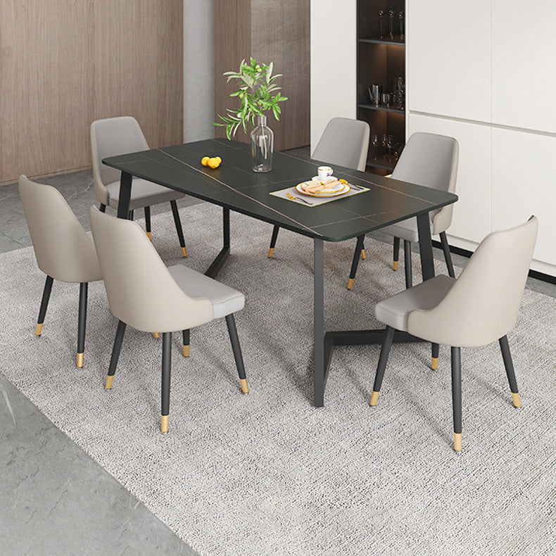 Modern Rectangle Dining Table Sintered Stone Dining Table with Double Pedestal