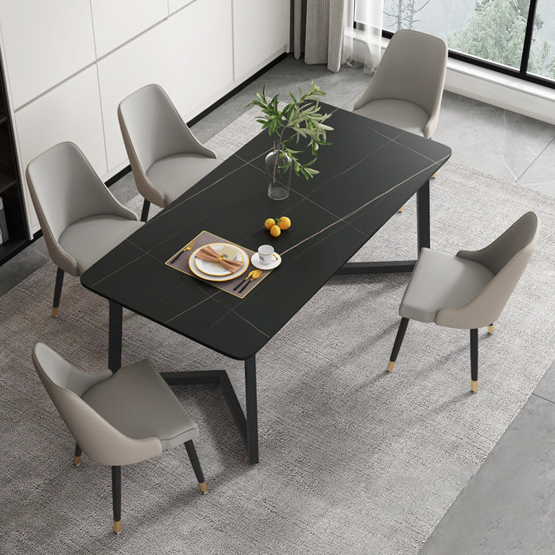 Modern Rectangle Dining Table Sintered Stone Dining Table with Double Pedestal